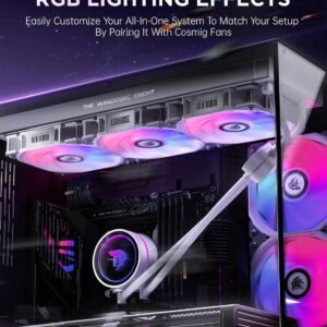 2025/12/1000385552.jpg ASIAHORSE Knight W360 ARGB AIO Liquid Cooler White – 360mm Radiator, LCD Display, 3 ARGB Fans, Dual-Pump Design, 330W Cooling, 400mm Tubes, Copper Base