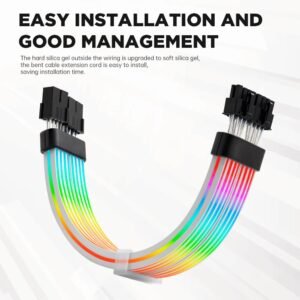 ASIAHORSE 18AWG 2×8 Pin ARGB GPU Extension Cable – Black | Dual 8-Pin PCIe Strimer | 300mm Silicone-Sleeved | AURA Sync Compatible | 54 Addressable LEDs