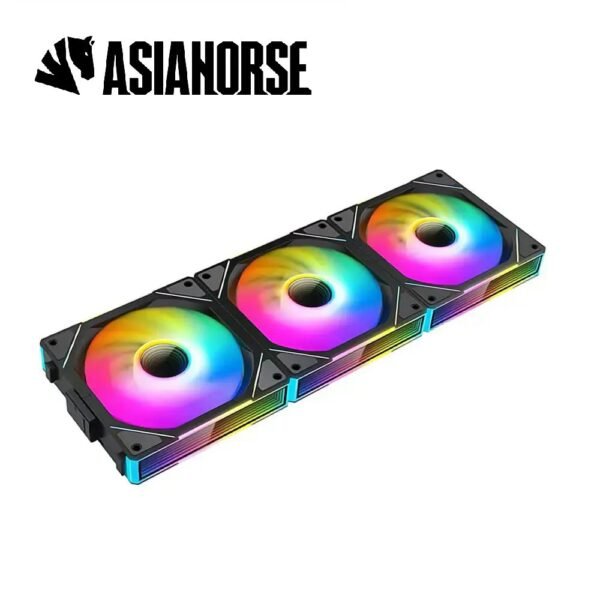 ASIAHORSE DAWN FS ARGB 120mm PWM Fans 3-Pack – Forward Black, Daisy-Chain Design, 800-2000RPM, 80CFM Airflow, FDB Bearing, 24 ARGB LEDs, 50,000h Lifespan