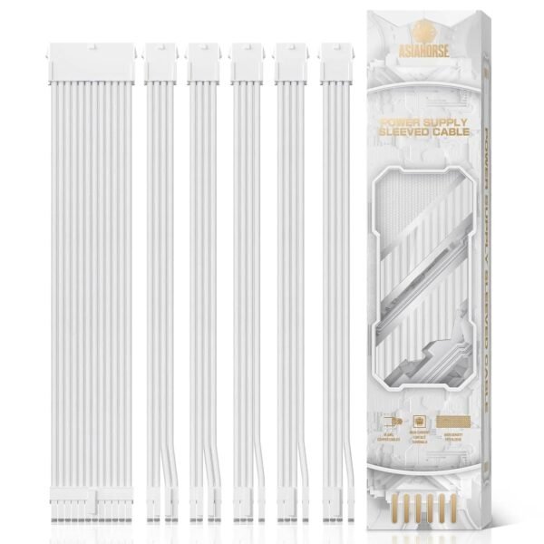 2025/12/1000386981.jpg ASIAHORSE Snow Series PSU Cable Extension Kit – 16AWG Cotton Sleeved, 6-Pack, Double CPU Support, 300mm Length, PET Braided, Gold-Plated Terminals, White