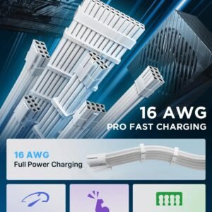 2025/12/1000386982.jpg ASIAHORSE Snow Series PSU Cable Extension Kit – 16AWG Cotton Sleeved, 6-Pack, Double CPU Support, 300mm Length, PET Braided, Gold-Plated Terminals, White