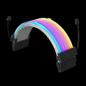 ASIAHORSE 24-Pin ARGB Strimer Cable – 18AWG, 5V 3-Pin A-RGB, Dual LED Module, 24 LEDs, 245mm Length, Black Sleeved Extension with Aura Sync Compatibility