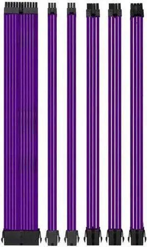 AsiaHorse 18AWG Sleeved PSU Extension Cable Kit 6-Pack | 24Pin + (6+2)Pin x2 + (4+4)Pin + 6Pin x2 | Premium Braided Purple Cables | Durable & Stylish Build