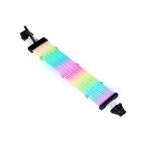 ASIAHORSE 16AWG GPU 12-Pin to 4-Pin 1-to-1 RGB Strimer Cable – Black | Silicone Sleeved | AURA Sync Compatible | Flexible Extension with Vibrant Lighting