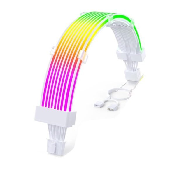 2025/12/1000386988.jpg ASIAHORSE 16AWG GPU 12-Pin to 4-Pin 1-to-1 RGB Strimer Cable – White | Silicone Sleeved | AURA Sync Compatible | Flexible Extension with Vibrant Lighting