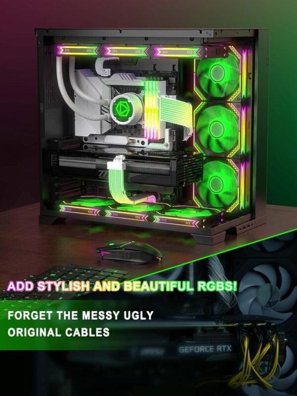 2025/12/1000386990.jpg ASIAHORSE 16AWG GPU 12-Pin to 4-Pin 1-to-1 RGB Strimer Cable – White | Silicone Sleeved | AURA Sync Compatible | Flexible Extension with Vibrant Lighting