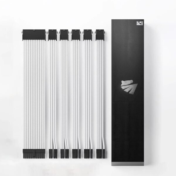 AsiaHorse 18AWG White Sleeved PSU Extension Cable Kit – 6 Pack, 300mm, PET Braided, Phosphor Copper Terminals, Durable & Flexible Cable Management Solution