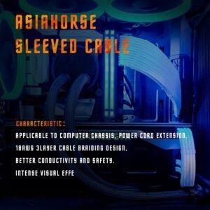 AsiaHorse 18AWG White Sleeved PSU Extension Cable Kit – 6 Pack, 300mm, PET Braided, Phosphor Copper Terminals, Durable & Flexible Cable Management Solution