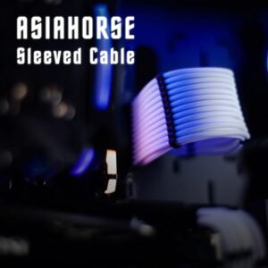 AsiaHorse 18AWG White Sleeved PSU Extension Cable Kit – 6 Pack, 300mm, PET Braided, Phosphor Copper Terminals, Durable & Flexible Cable Management Solution