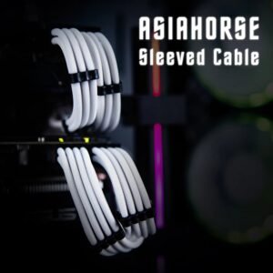 AsiaHorse 18AWG White Sleeved PSU Extension Cable Kit – 6 Pack, 300mm, PET Braided, Phosphor Copper Terminals, Durable & Flexible Cable Management Solution