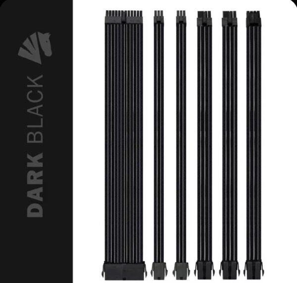 AsiaHorse 18AWG Black Sleeved PSU Extension Cable Kit – 6 Pack, 300mm, PET Braided, Phosphor Copper Terminals, Durable & Flexible Cable Management Solution