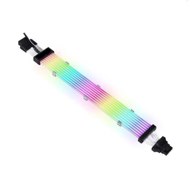 AsiaHorse 16AWG GPU 12VHPWR to 4-Pin 1-to-1 Dual SR ARGB Extension Cable Black | 54 LEDs | 5V 3-Pin Sync | 340mm Length | Silver-Plated Wire | Silicone Build