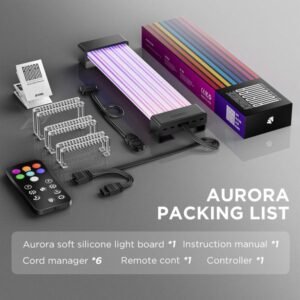 2025/12/1000387118.jpg ASIAHORSE AURORA PRO ARGB PSU Cable Cover – 108 LEDs | 5V 3-Pin Sync | Fits 24-Pin & Dual 8-Pin GPU Cables | Black Cover | Clean Aesthetic Cable Management