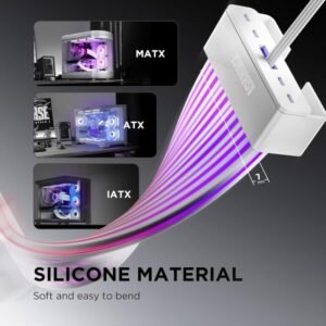 2025/12/1000387121.jpg ASIAHORSE AURORA PRO ARGB PSU Cable Cover – 108 LEDs | 5V 3-Pin Sync | Fits 24-Pin & Dual 8-Pin GPU Cables | White Cover | Clean Aesthetic Cable Management