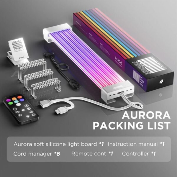 2025/12/1000387124.jpg ASIAHORSE AURORA PRO ARGB PSU Cable Cover – 108 LEDs | 5V 3-Pin Sync | Fits 24-Pin & Dual 8-Pin GPU Cables | White Cover | Clean Aesthetic Cable Management