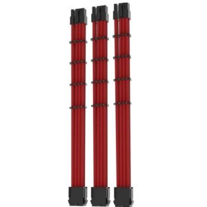 ASIAHORSE 18AWG 8(6+2) Pin GPU Extension Cable Kit – 3-Pack, 30cm, Red Sleeved, Phosphor Bronze Terminals, Black Shell, High-Durability PCIe Power Extension