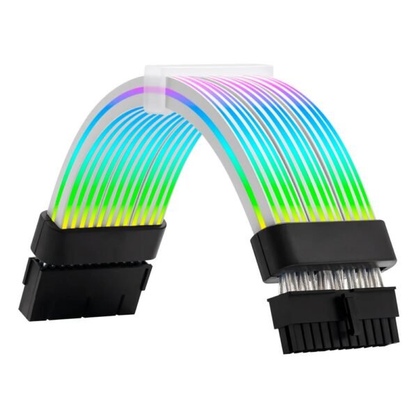 ASIAHORSE 24-Pin ARGB Extension Cable Black – 18AWG Sleeved, Dual LED Module, 60 Addressable LEDs, 5V 3-Pin A-RGB, 260mm Length, ATX PSU Cable for AURA Sync