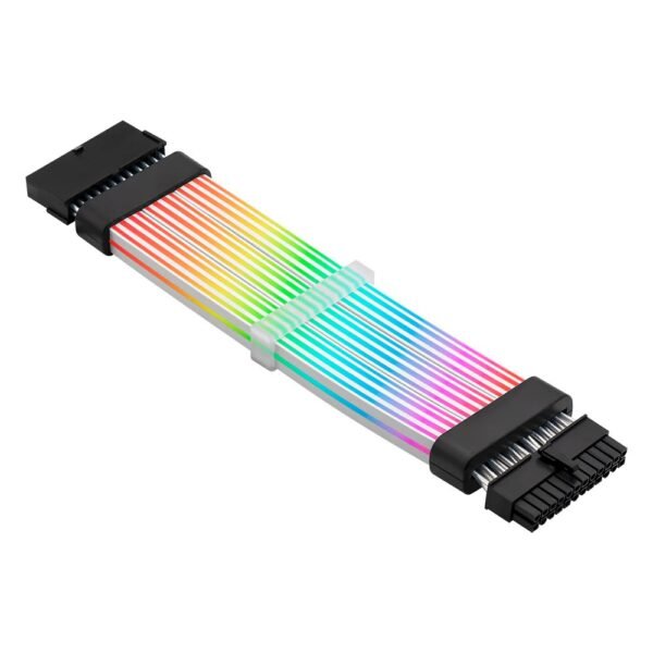 ASIAHORSE 24-Pin ARGB Extension Cable Black – 18AWG Sleeved, Dual LED Module, 60 Addressable LEDs, 5V 3-Pin A-RGB, 260mm Length, ATX PSU Cable for AURA Sync