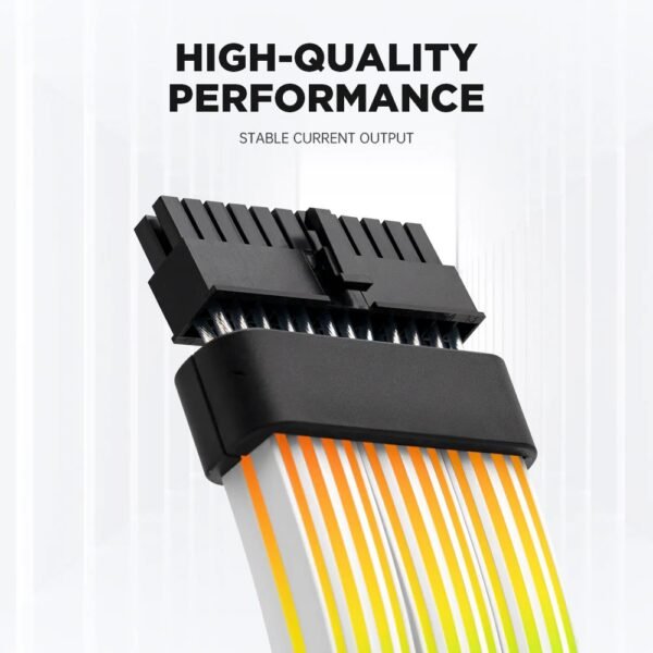 ASIAHORSE 24-Pin ARGB Extension Cable Black – 18AWG Sleeved, Dual LED Module, 60 Addressable LEDs, 5V 3-Pin A-RGB, 260mm Length, ATX PSU Cable for AURA Sync