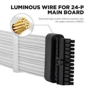 ASIAHORSE 24-Pin ARGB Extension Cable Black – 18AWG Sleeved, Dual LED Module, 60 Addressable LEDs, 5V 3-Pin A-RGB, 260mm Length, ATX PSU Cable for AURA Sync