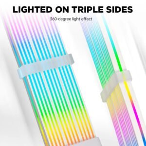 ASIAHORSE 24-Pin ARGB Extension Cable White – 18AWG Sleeved, Dual LED Module, 60 Addressable LEDs, 5V 3-Pin A-RGB, 260mm Length, ATX PSU Cable for AURA Sync