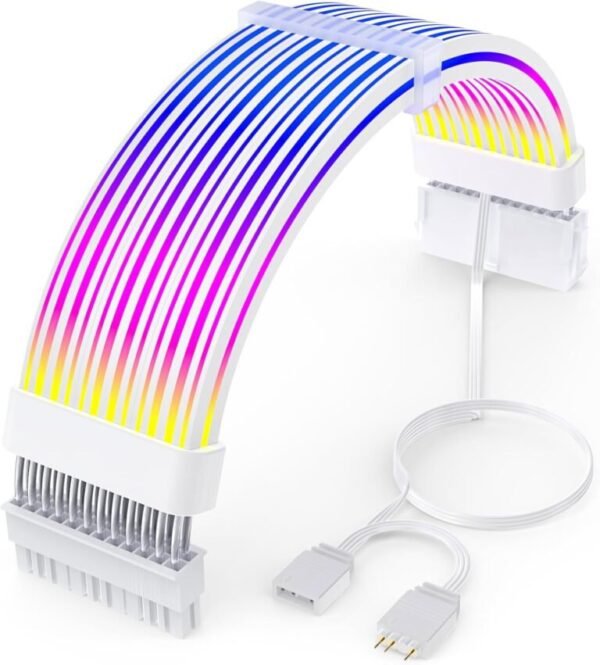 2025/12/1000387142.jpg ASIAHORSE 18AWG 24-Pin ARGB Single SR Strimer – White | 120 LED Beads | 5V 3-Pin Sync with AURA, MSI, Gigabyte, ASRock | TPE Silicone-Sleeved Cable Extension