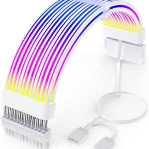 2025/12/1000387146.jpg ASIAHORSE 18AWG 24-Pin ARGB Single SR Strimer – White | 120 LED Beads | 5V 3-Pin Sync with AURA, MSI, Gigabyte, ASRock | TPE Silicone-Sleeved Cable Extension