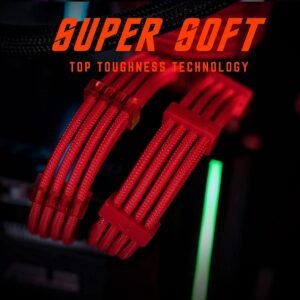 2025/12/1000387200.jpg ASIAHORSE 18AWG Red PSU Cable Extension Kit – 4 Pack (24-Pin ATX, 4+4 Pin EPS, 2x PCI-E 6+2) Braided Sleeved, Soft Nylon, Cable Combs, Universal Compatibility