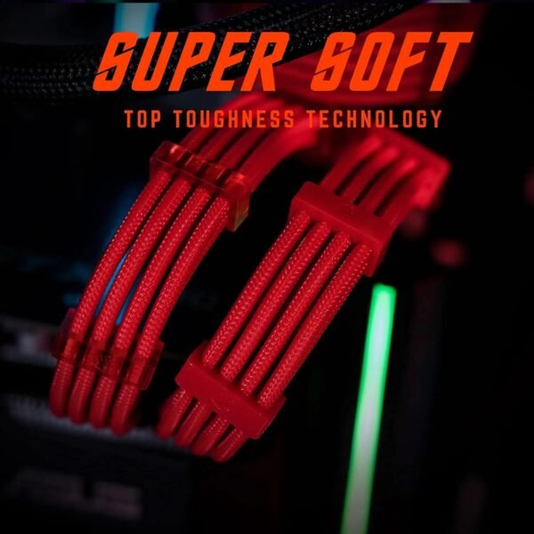 2025/12/1000387200.jpg ASIAHORSE 18AWG Red PSU Cable Extension Kit – 4 Pack (24-Pin ATX, 4+4 Pin EPS, 2x PCI-E 6+2) Braided Sleeved, Soft Nylon, Cable Combs, Universal Compatibility
