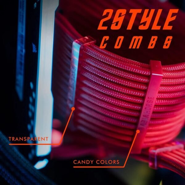 2025/12/1000387201.jpg ASIAHORSE 18AWG Red PSU Cable Extension Kit – 4 Pack (24-Pin ATX, 4+4 Pin EPS, 2x PCI-E 6+2) Braided Sleeved, Soft Nylon, Cable Combs, Universal Compatibility