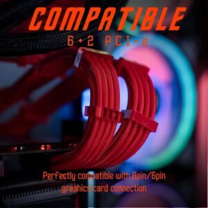 2025/12/1000387203.jpg ASIAHORSE 18AWG Red PSU Cable Extension Kit – 4 Pack (24-Pin ATX, 4+4 Pin EPS, 2x PCI-E 6+2) Braided Sleeved, Soft Nylon, Cable Combs, Universal Compatibility