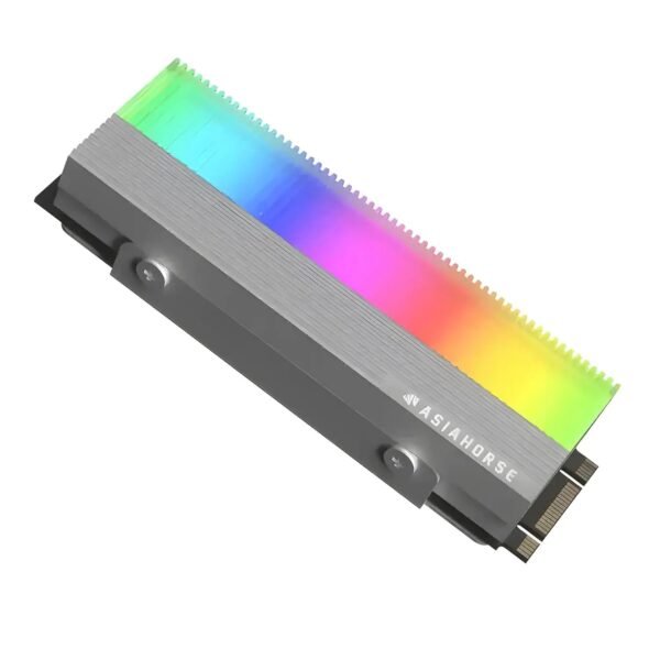 2025/12/1000387207.jpg AsiaHorse ProGen ARGB NVMe SSD Heatsink – PCIe 4.0 M.2 Cooler, Aluminum Alloy, 10–20°C Cooling, 5V ARGB Sync, 3 Thermal Pads, Compatible with Single & Double-Sided SSDs, Grey