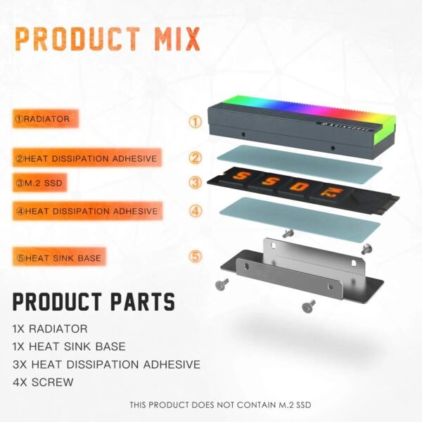 2025/12/1000387210.jpg AsiaHorse ProGen ARGB NVMe SSD Heatsink – PCIe 4.0 M.2 Cooler, Aluminum Alloy, 10–20°C Cooling, 5V ARGB Sync, 3 Thermal Pads, Compatible with Single & Double-Sided SSDs, Grey