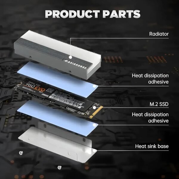 2025/12/1000387213.jpg AsiaHorse ProGen ARGB NVMe SSD Heatsink – PCIe 4.0 M.2 Cooler, Aluminum Alloy, 10–20°C Cooling, 5V ARGB Sync, 3 Thermal Pads, Compatible with Single & Double-Sided SSDs, Grey