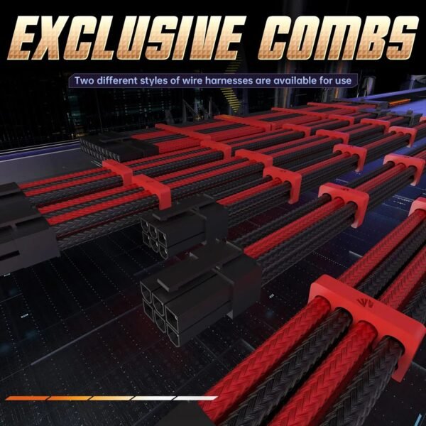 2025/12/1000387217.jpg AsiaHorse 18AWG Red-Black Sleeved PSU Extension Cable Kit – 6 Pack, 300mm, PET Braided, Phosphor Copper Terminals, Durable & Flexible Cable Management Solution