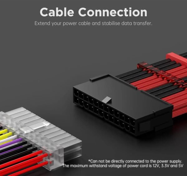 2025/12/1000387218.jpg AsiaHorse 18AWG Red-Black Sleeved PSU Extension Cable Kit – 6 Pack, 300mm, PET Braided, Phosphor Copper Terminals, Durable & Flexible Cable Management Solution