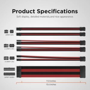 2025/12/1000387221.jpg AsiaHorse 18AWG Red-Black Sleeved PSU Extension Cable Kit – 6 Pack, 300mm, PET Braided, Phosphor Copper Terminals, Durable & Flexible Cable Management Solution