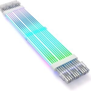 2025/12/1000387417.jpg ASIAHORSE 18AWG 3×8 Pin ARGB GPU Extension Cable – White | Triple 8-Pin PCIe Strimer | 300mm Silicone-Sleeved | AURA Sync Compatible | 81 Addressable ARGB LEDs