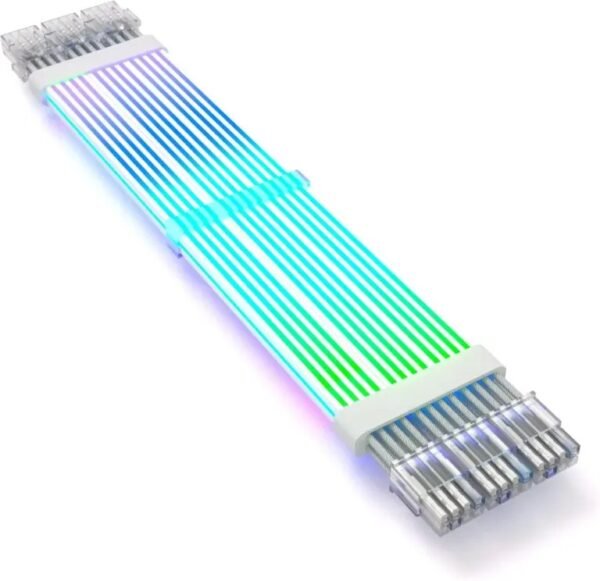 2025/12/1000387417.jpg ASIAHORSE 18AWG 3×8 Pin ARGB GPU Extension Cable – White | Triple 8-Pin PCIe Strimer | 300mm Silicone-Sleeved | AURA Sync Compatible | 81 Addressable ARGB LEDs
