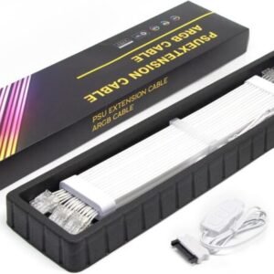 ASIAHORSE 18AWG 3×8 Pin ARGB GPU Extension Cable – White | Triple 8-Pin PCIe Strimer | 300mm Silicone-Sleeved | AURA Sync Compatible | 81 Addressable ARGB LEDs
