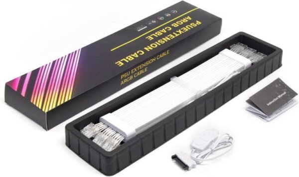 2025/12/1000387418.jpg ASIAHORSE 18AWG 3×8 Pin ARGB GPU Extension Cable – White | Triple 8-Pin PCIe Strimer | 300mm Silicone-Sleeved | AURA Sync Compatible | 81 Addressable ARGB LEDs