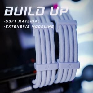 ASIAHORSE 18AWG White PSU Cable Extension Kit – 4 Pack (24-Pin ATX, 4+4 Pin EPS, 2x PCI-E 6+2) Braided Sleeved, Soft Nylon, Cable Combs, Universal Compatibility