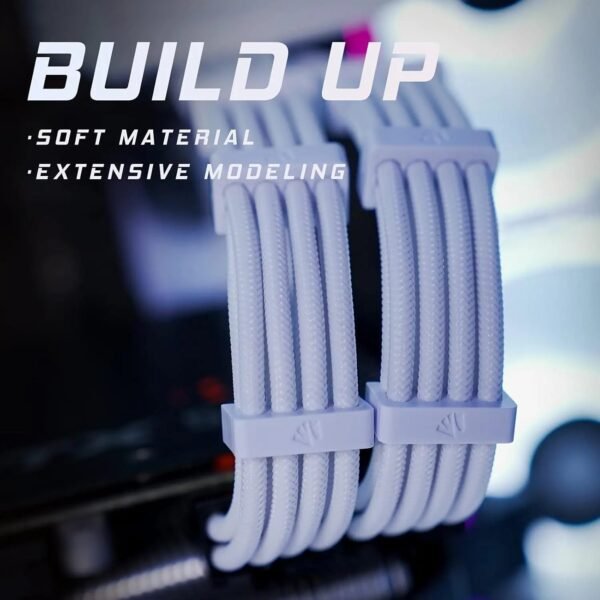 ASIAHORSE 18AWG White PSU Cable Extension Kit – 4 Pack (24-Pin ATX, 4+4 Pin EPS, 2x PCI-E 6+2) Braided Sleeved, Soft Nylon, Cable Combs, Universal Compatibility