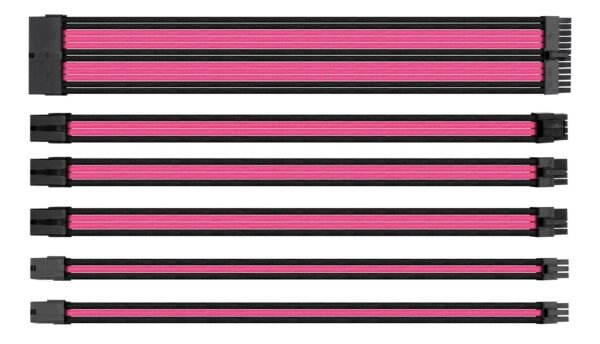 AsiaHorse 18AWG Black-Pink Sleeved PSU Extension Cable Kit – 6 Pack, 300mm, PET Braided, Phosphor Copper Terminals, Durable & Flexible Cable Management Solution