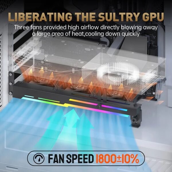 2025/12/1000387440.jpg AsiaHorse VoltEd GPU Support Bracket with 3x 80mm ARGB Fans – GPU Brace with PWM Cooling, 5V 3-Pin Sync, Adjustable Design, Strong Support & RGB Lighting, White