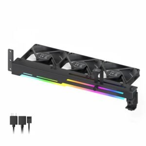 AsiaHorse VoltEd GPU Support Bracket with 3x 80mm ARGB Fans – GPU Brace with PWM Cooling, 5V 3-Pin Sync, Adjustable Design, Strong Support & RGB Lighting, Black