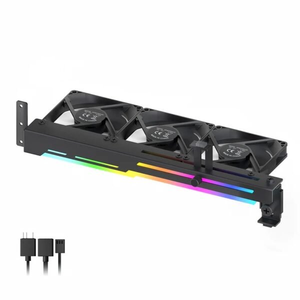 2025/12/1000387446.jpg AsiaHorse VoltEd GPU Support Bracket with 3x 80mm ARGB Fans – GPU Brace with PWM Cooling, 5V 3-Pin Sync, Adjustable Design, Strong Support & RGB Lighting, Black