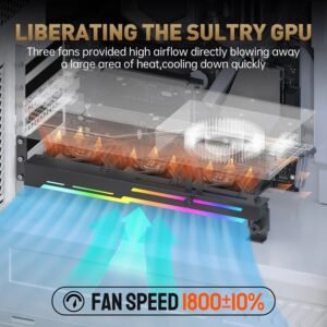 2025/12/1000387448.jpg AsiaHorse VoltEd GPU Support Bracket with 3x 80mm ARGB Fans – GPU Brace with PWM Cooling, 5V 3-Pin Sync, Adjustable Design, Strong Support & RGB Lighting, Black