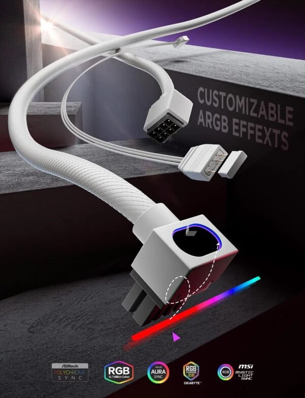 2025/12/1000387547.jpg ASIAHORSE Hydrus 8-Pin ARGB CPU Extension Cable – 30cm White, 18AWG Wire, RGB Lighting, 12V, 25A Current, 300W Power Rating, Premium PVC Build for Clean Aesthetics