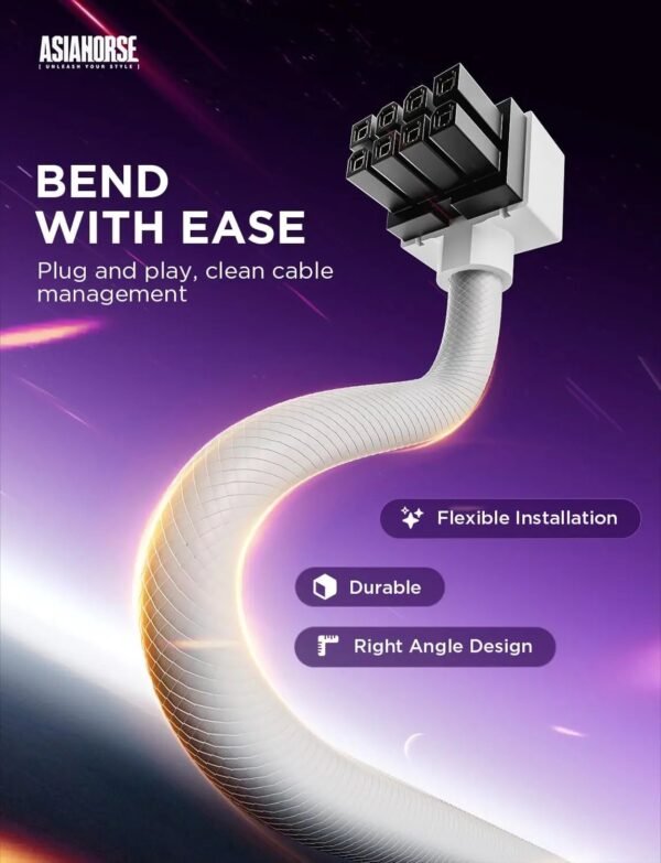 2025/12/1000387550.jpg ASIAHORSE Hydrus 8-Pin ARGB CPU Extension Cable – 30cm White, 18AWG Wire, RGB Lighting, 12V, 25A Current, 300W Power Rating, Premium PVC Build for Clean Aesthetics